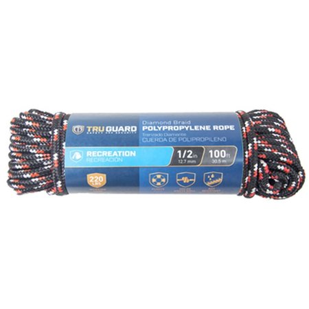 MIBRO GROUP 0.5 x 100 ft. Tru-Guard Diamond Braided Polypropylene Rope; Assorted Colors 231559